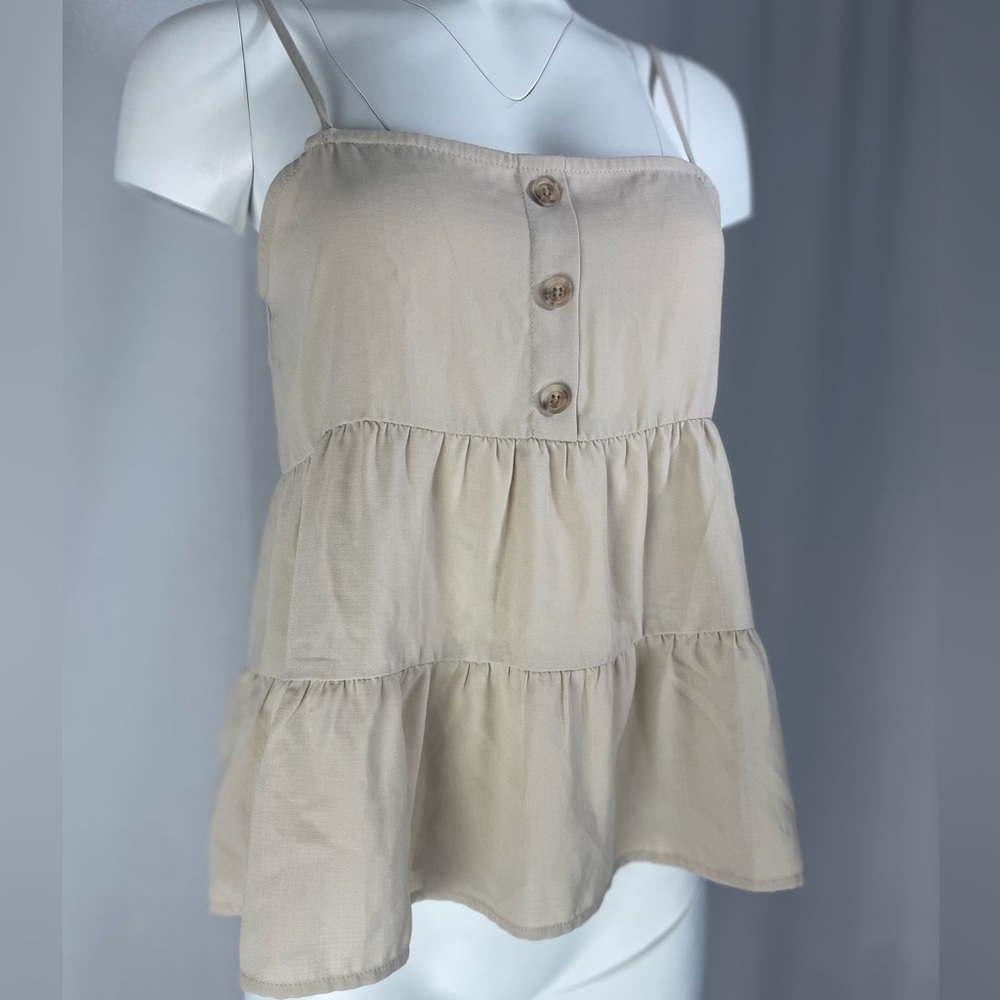 Women's Cream Tiered Button-Front Top